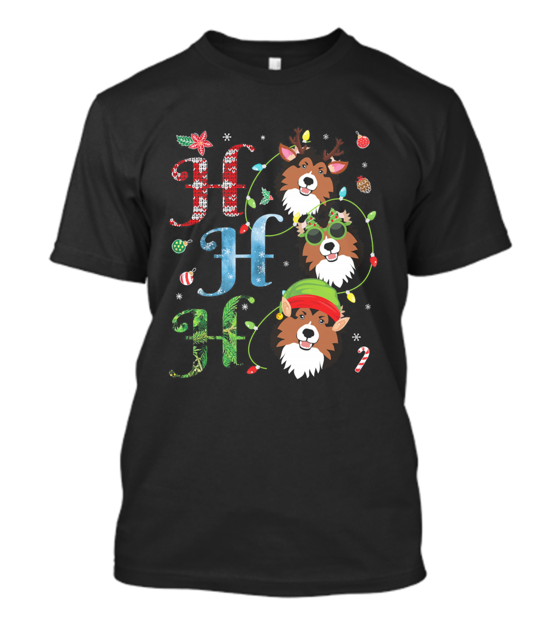 HHH Sheltie Reindeer Santa Claus Elf T-Shirt