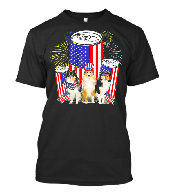 Patriotic Sheltie Mini Flag USA Fireworks T-Shirt