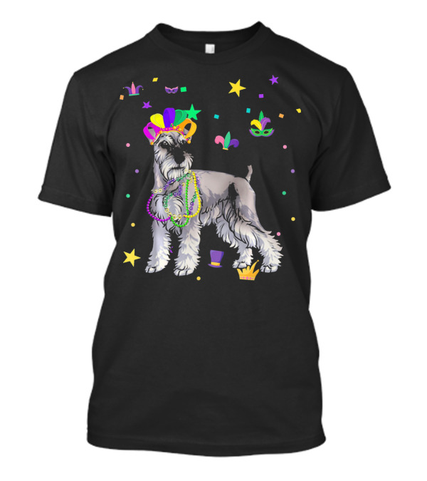 Miniature Schnauzer Dog In Colorful Mardi Gras Celebration With Beads And Festive Decorations T-Shirt