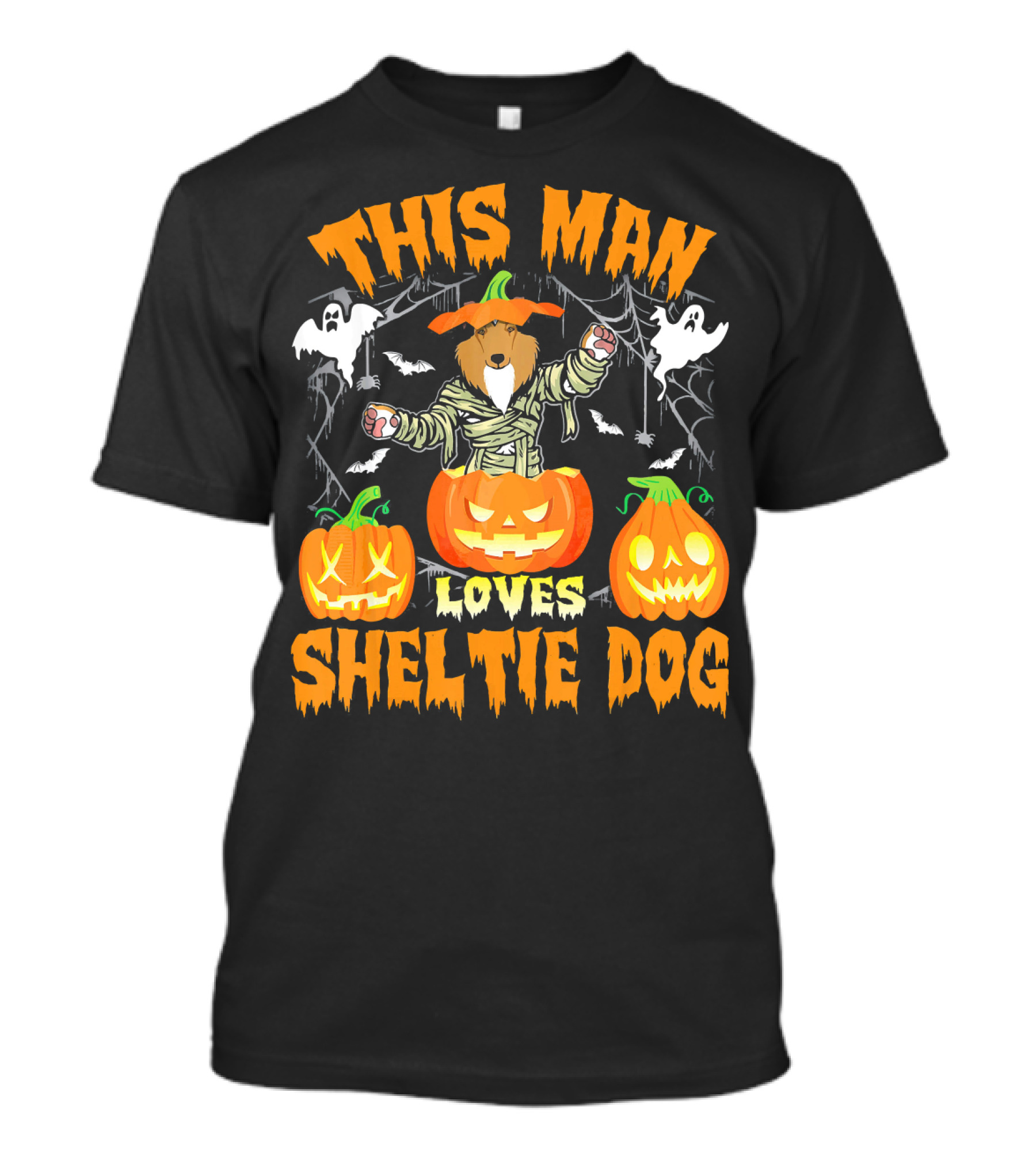 This Man Loves Sheltie Dog With Pumpkins And Ghosts T-Shirt