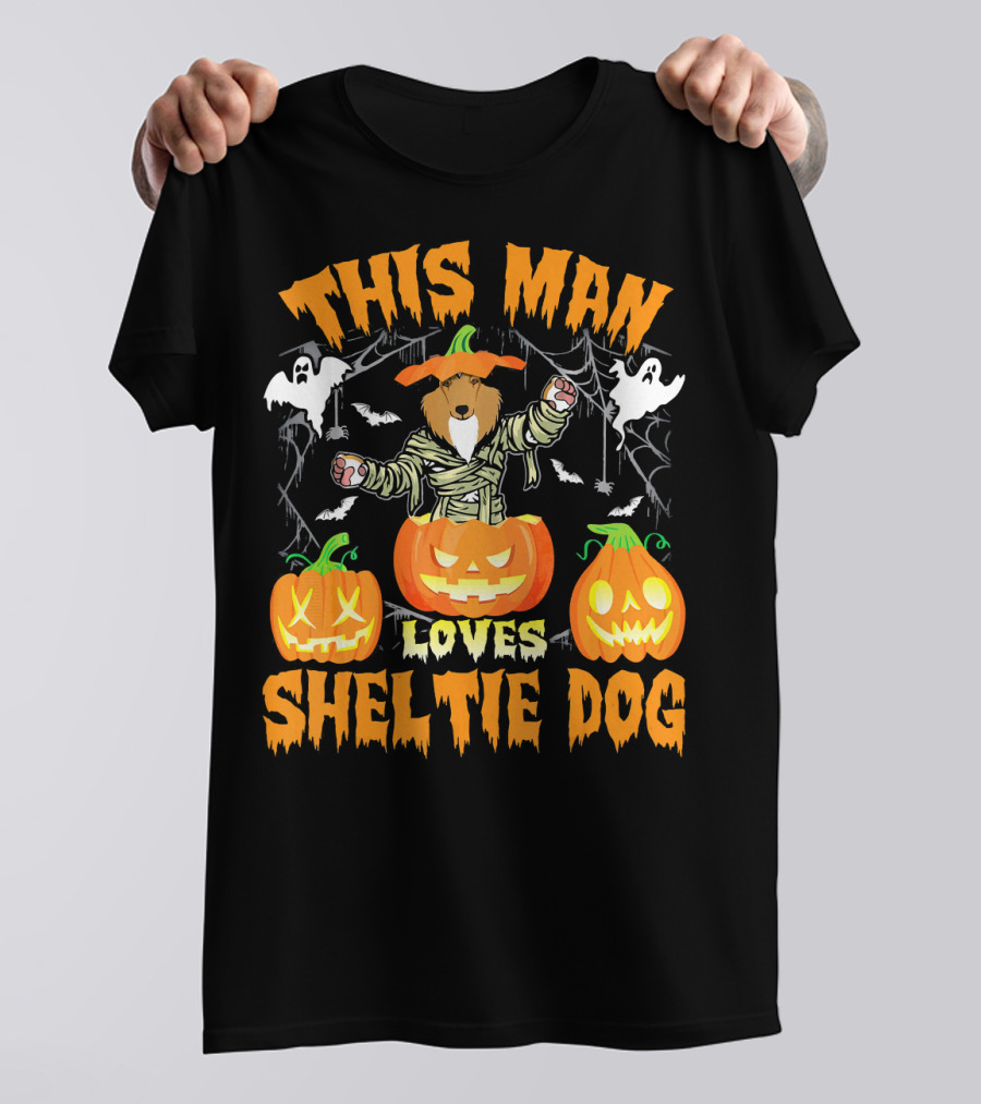This Man Loves Sheltie Dog With Pumpkins And Ghosts T-Shirt