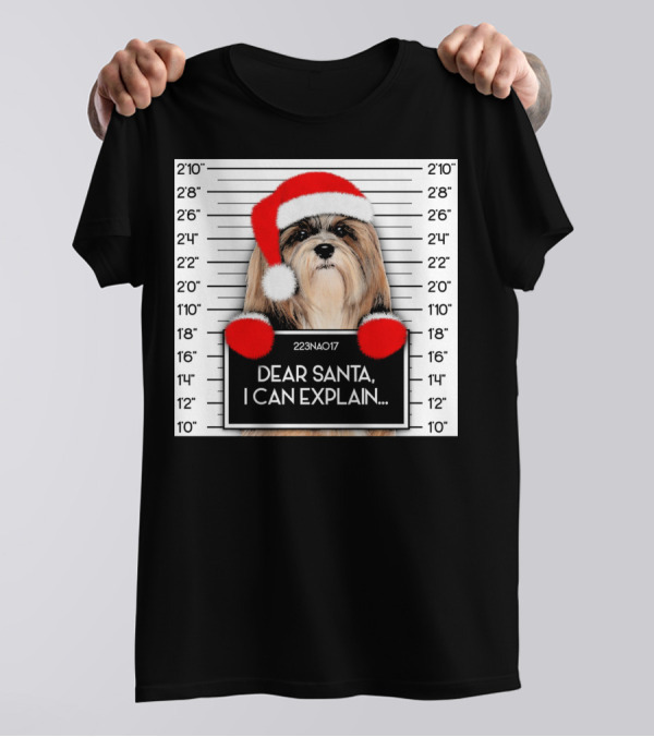 Dear Santa I Can Explain Lhasa Apso Santa Hat Christmas T-Shirt