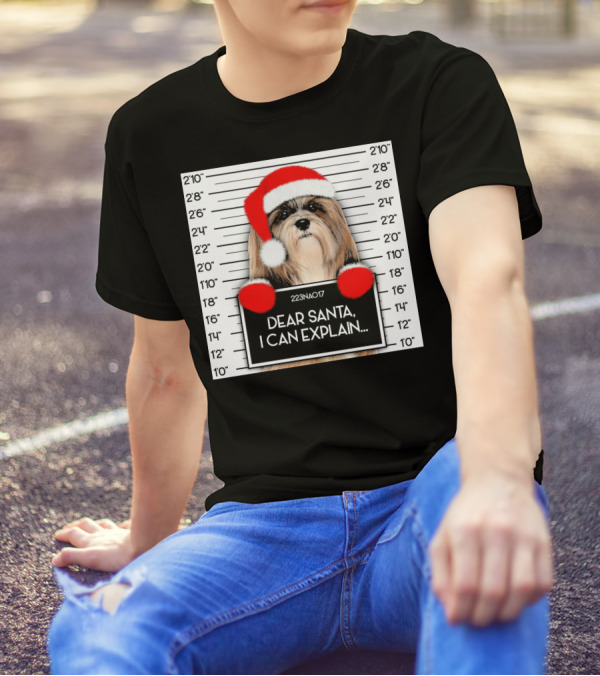 Dear Santa I Can Explain Lhasa Apso Santa Hat Christmas T-Shirt