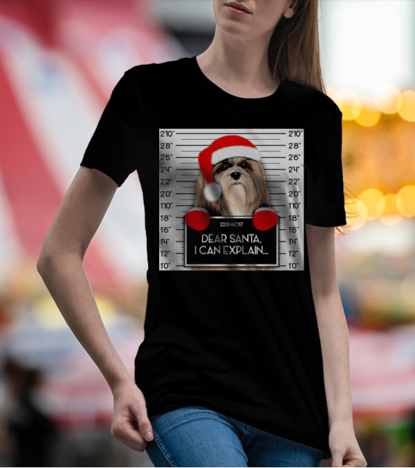 Dear Santa I Can Explain Lhasa Apso Santa Hat Christmas T-Shirt