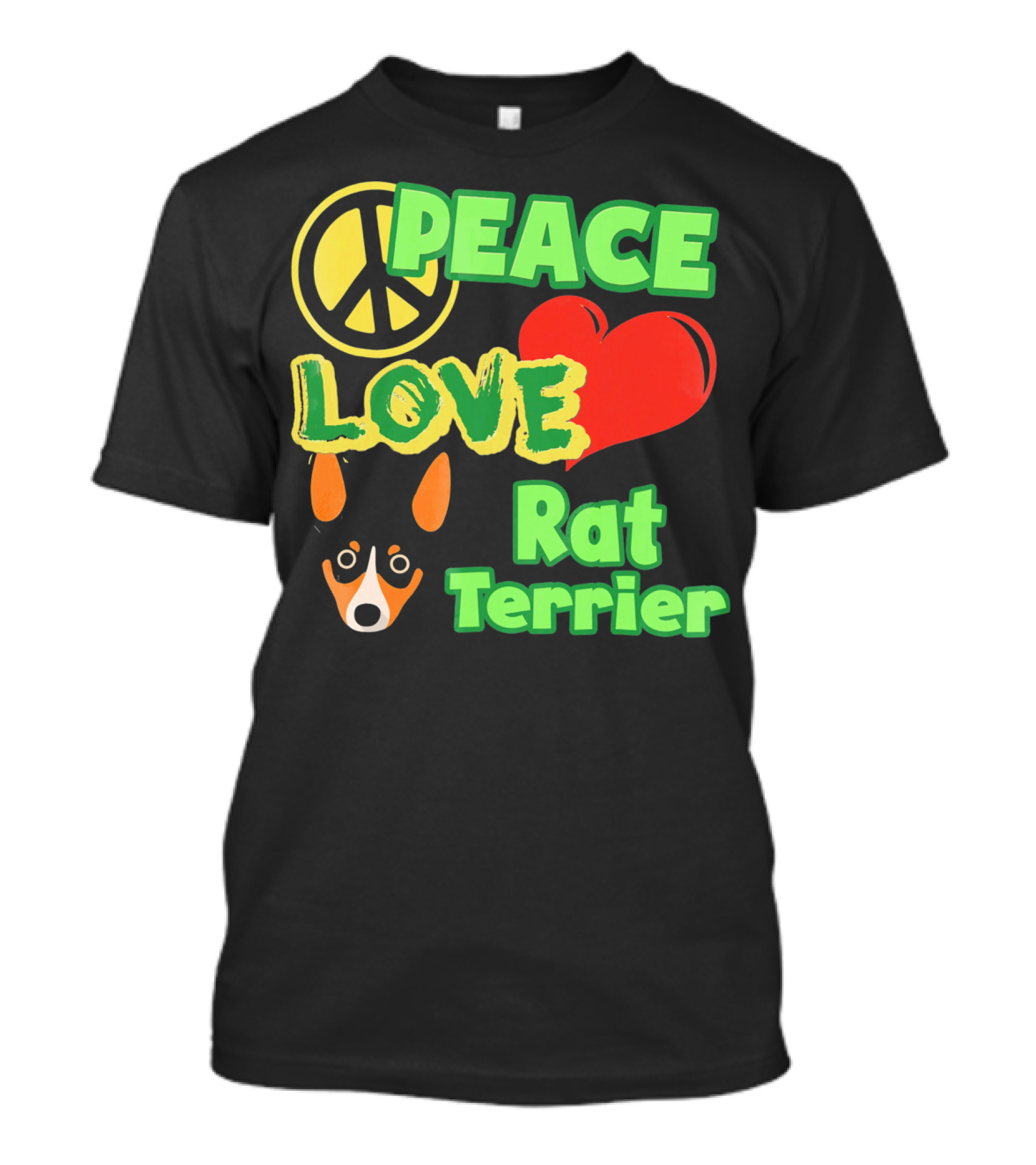 Peace Love Rat Terrier With Peace Symbol Heart And Dog Face T-Shirt