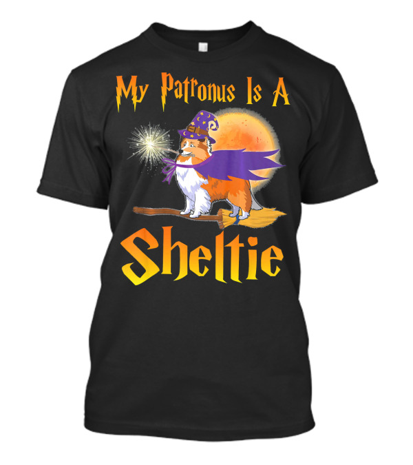 My Patronus Is A Sheltie Witch Flying Broom Moon T-Shirt