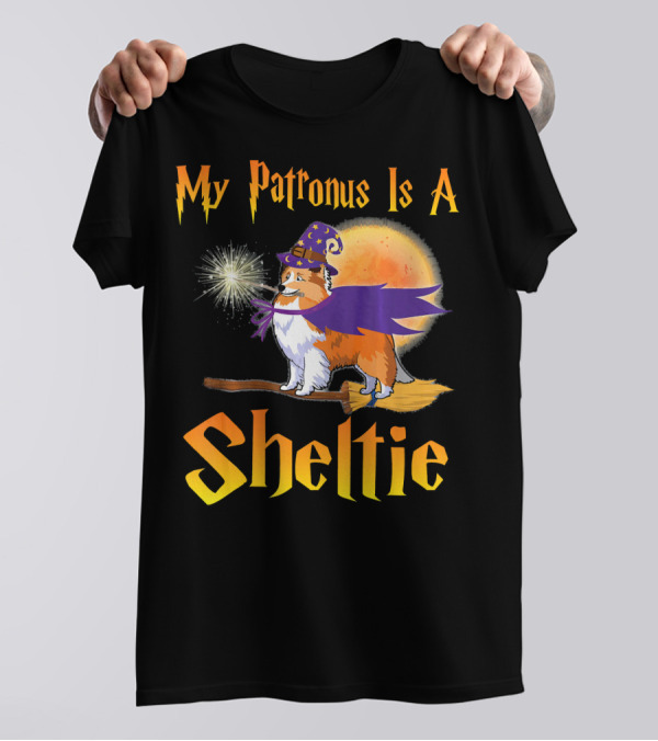 My Patronus Is A Sheltie Witch Flying Broom Moon T-Shirt
