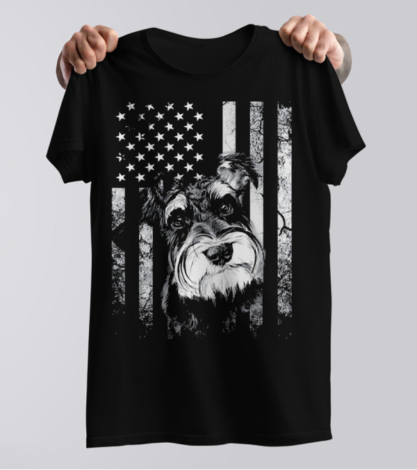 Schnauzer USA Flag 4th Of July America Dog T-Shirt