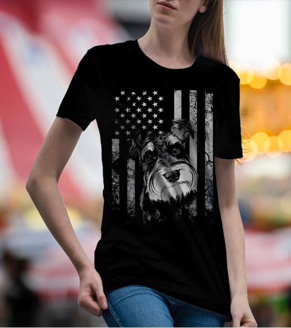 Schnauzer USA Flag 4th Of July America Dog T-Shirt