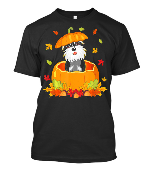 Thanksgiving Cute Standard Schnauzer Pumpkin Leaves T-Shirt
