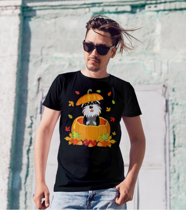 Thanksgiving Cute Standard Schnauzer Pumpkin Leaves T-Shirt