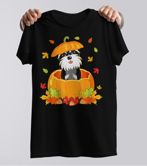 Thanksgiving Cute Standard Schnauzer Pumpkin Leaves T-Shirt