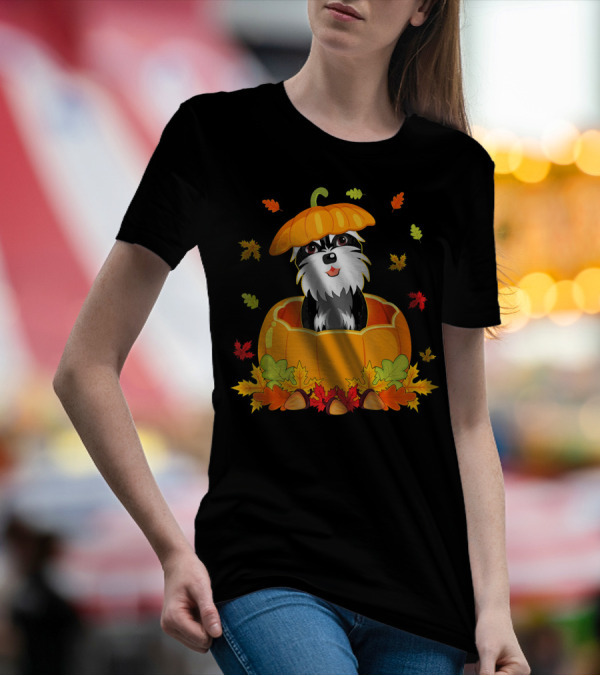 Thanksgiving Cute Standard Schnauzer Pumpkin Leaves T-Shirt