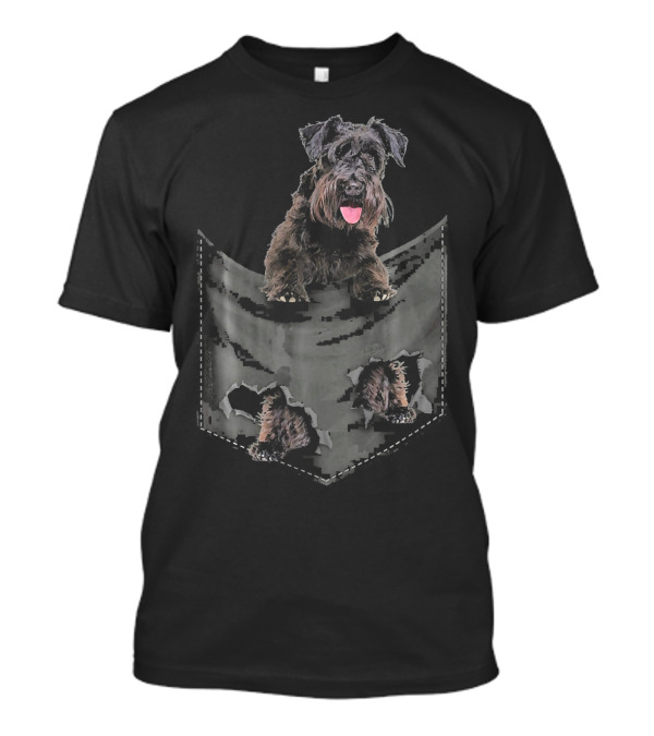 Miniature Schnauzer Dog Pocket Mid Dog Black Fur Tongue Out T-Shirt