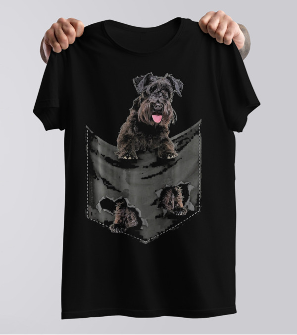Miniature Schnauzer Dog Pocket Mid Dog Black Fur Tongue Out T-Shirt