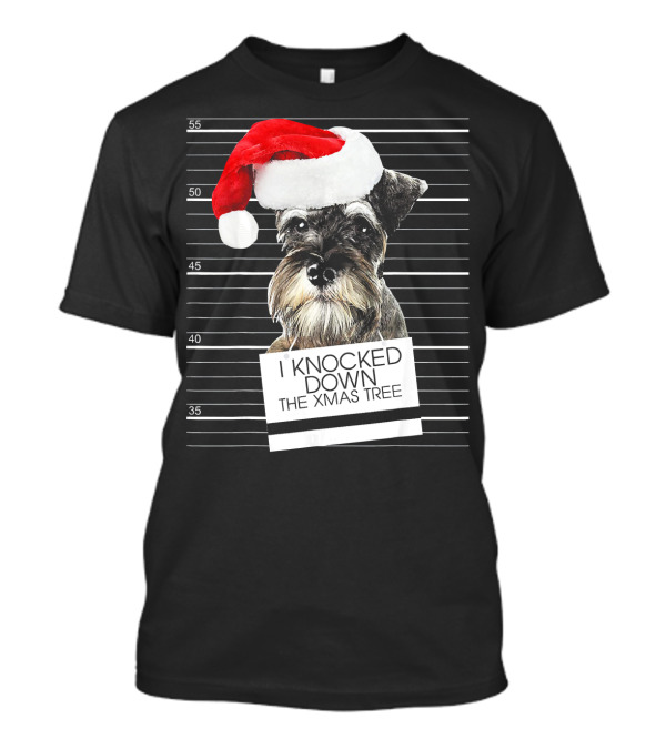 Schnauzer Dog I Knocked Down The Xmas Tree Mugshot Santa Hat T-Shirt