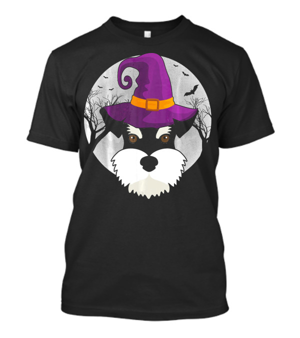 Schnauzer Witch Halloween Dog Love With Purple Hat And Bats T-Shirt