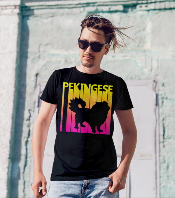 Retro Pekingese Dog Gradient Silhouette Pekingese T-Shirt