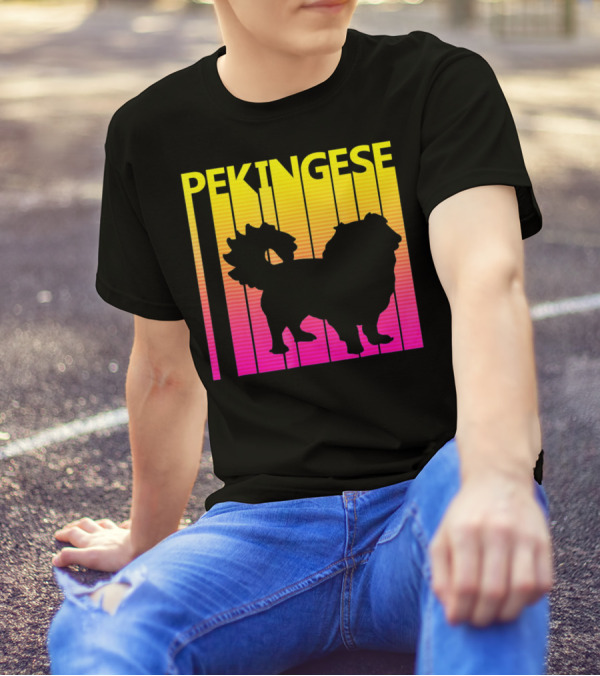 Retro Pekingese Dog Gradient Silhouette Pekingese T-Shirt