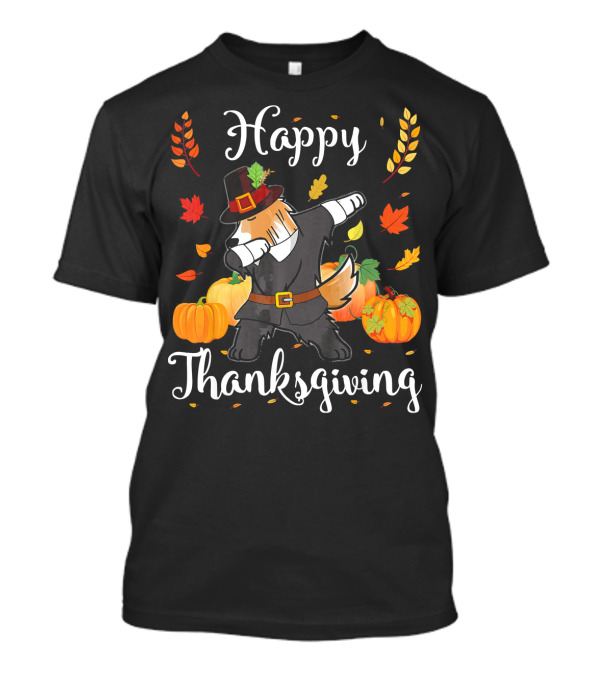 Happy Thanksgiving Sheltie Pilgrim Dabbing With Pumpkins And Autumn Leaves T-Shirt