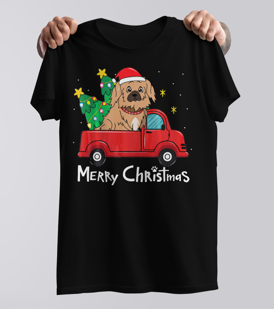 Merry Christmas Pekingese In Red Truck With Tree T-Shirt