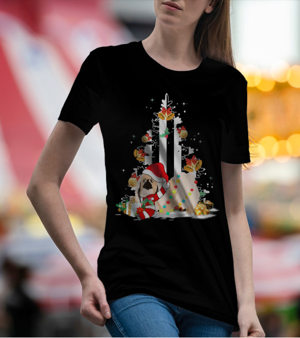 Pekingese With Santa Hat And Christmas Gifts Beside Festive Tree T-Shirt