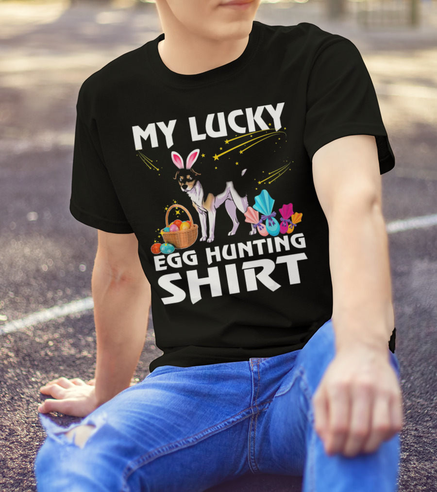 My Lucky Egg Hunting Shirt Rat Terrier Dog Bunny Happy Easter T-Shirt