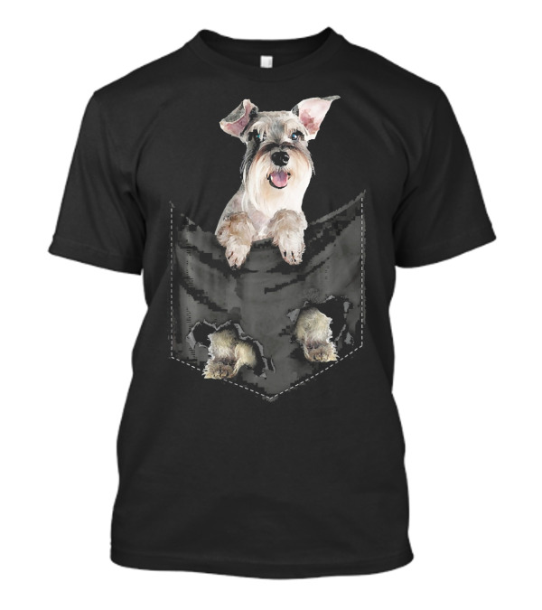 Schnauzer Dog In Pocket With Mid Schnauzer Peeking Out T-Shirt