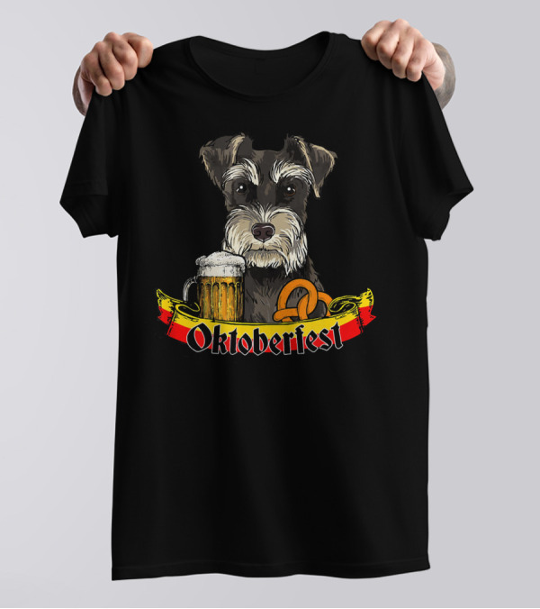 Oktoberfest Schnauzer Dog With Beer And Pretzel T-Shirt