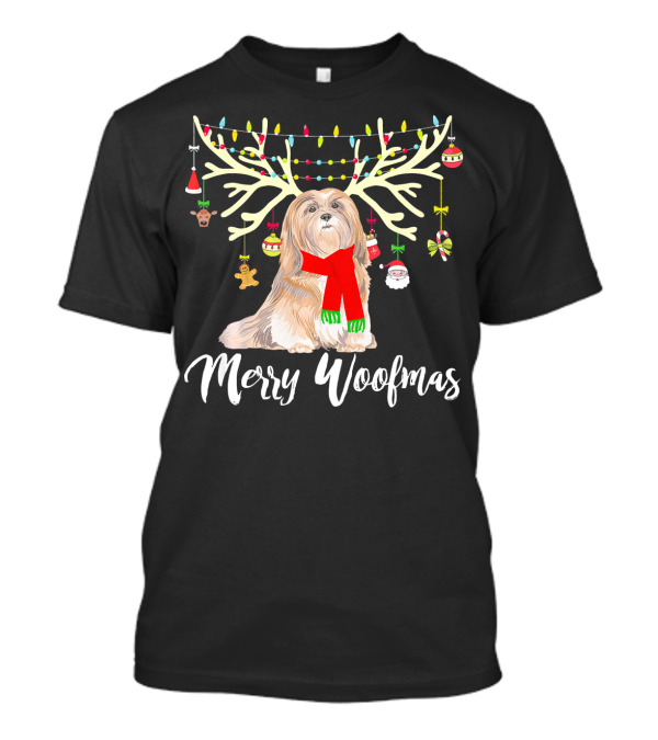 Merry Woofmas Lhasa Apso Reindeer Christmas Decorations T-Shirt