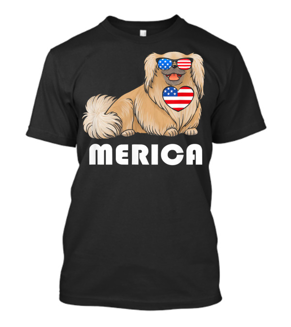 Pekingese American Flag Sunglasses Heart Merica 4th Of July T-Shirt
