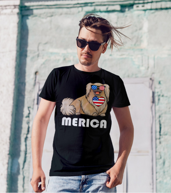 Pekingese American Flag Sunglasses Heart Merica 4th Of July T-Shirt