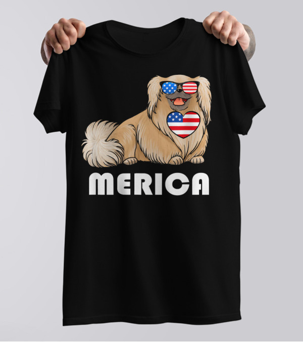 Pekingese American Flag Sunglasses Heart Merica 4th Of July T-Shirt