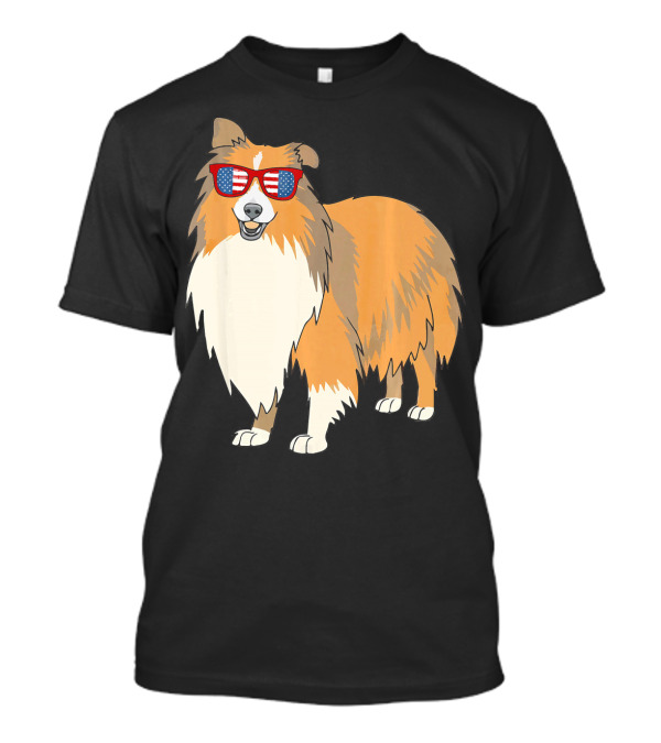 Patriotic Sheltie With American Flag Sunglasses T-Shirt