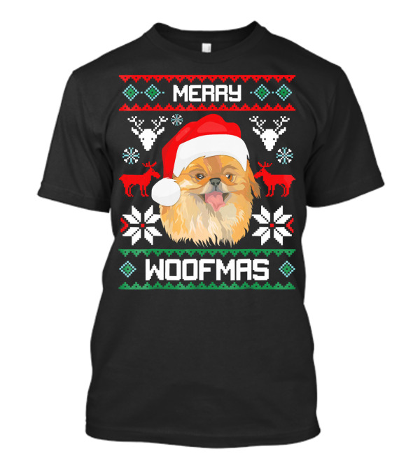 Merry Woofmas Pekingese Santa Claus Christmas Reindeer T-Shirt