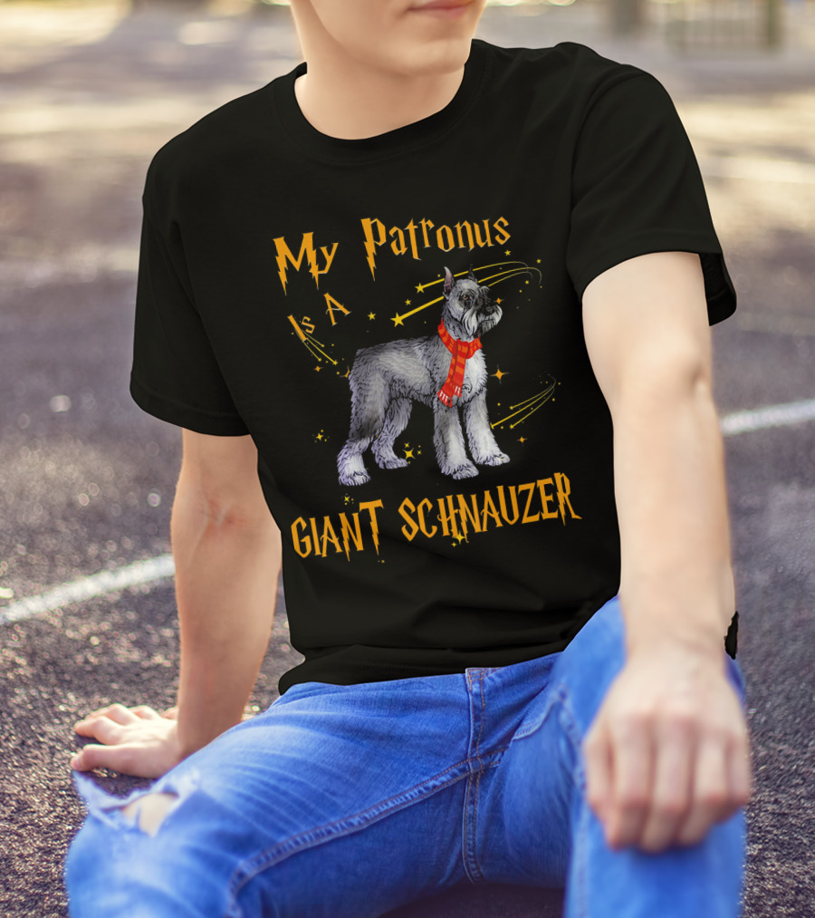 My Patronus Is A Giant Schnauzer Dog Wearing Red Scarf And Magic Stars T-Shirt