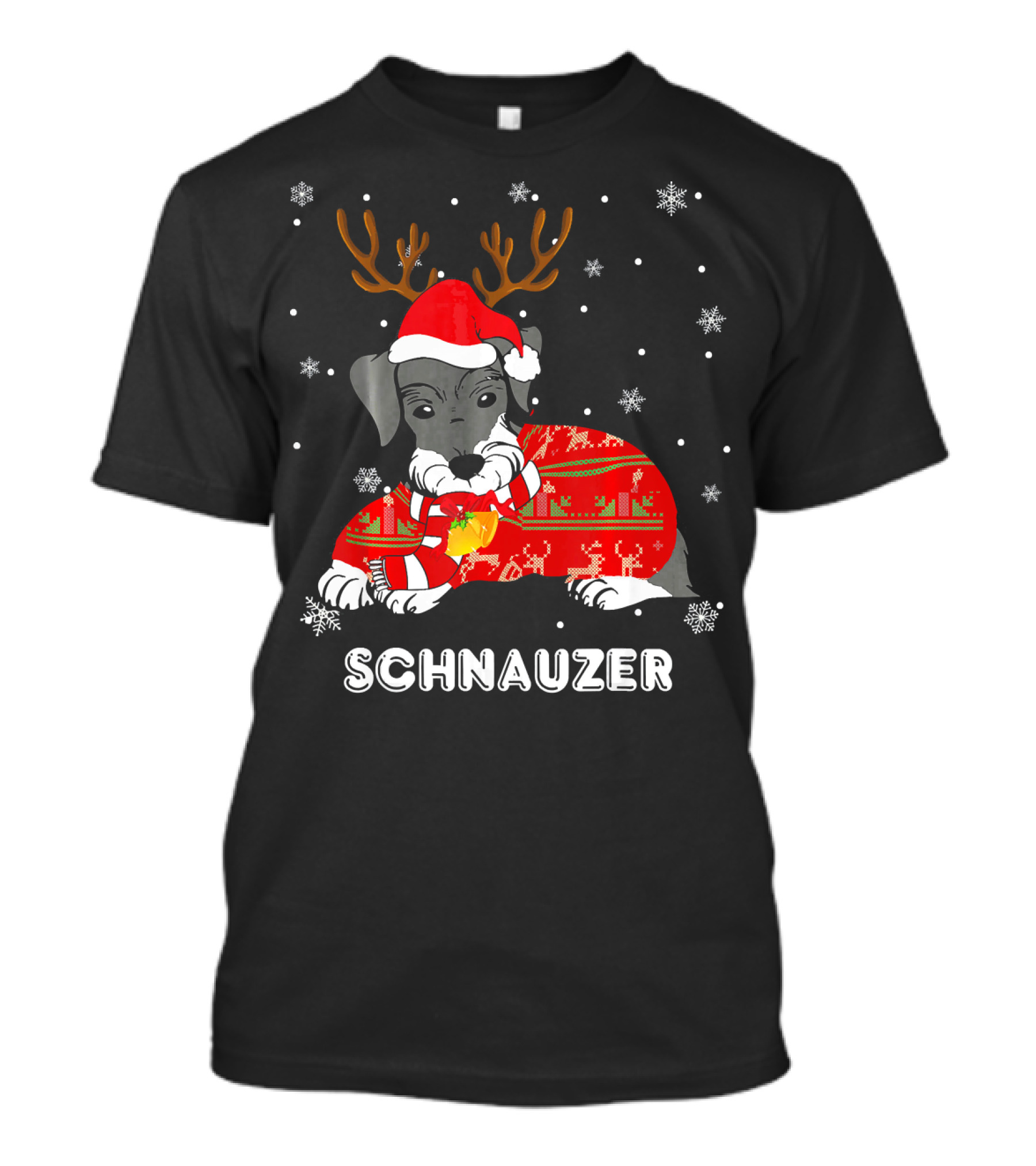 Schnauzer Christmas Reindeer Sweater Santa Hat Snowflakes T-Shirt