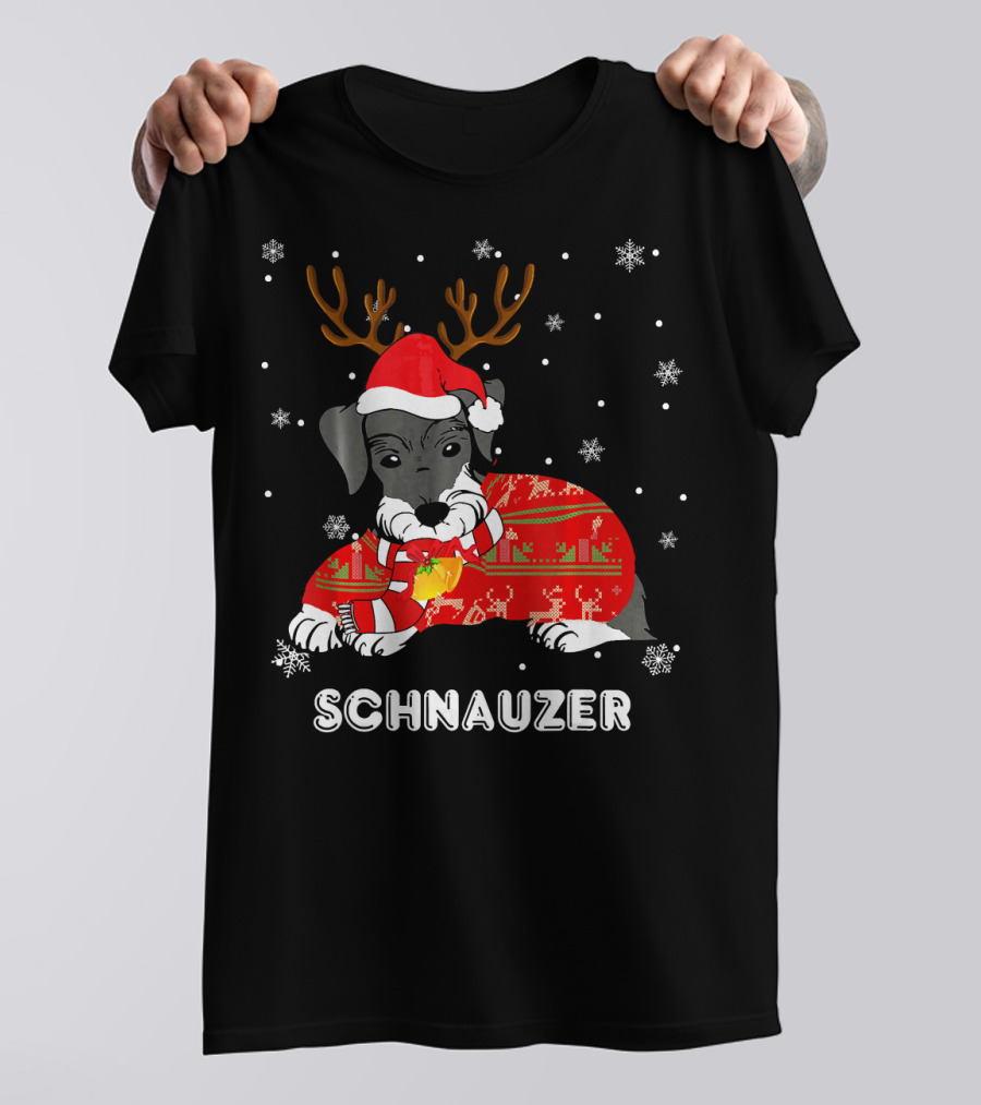 Schnauzer Christmas Reindeer Sweater Santa Hat Snowflakes T-Shirt