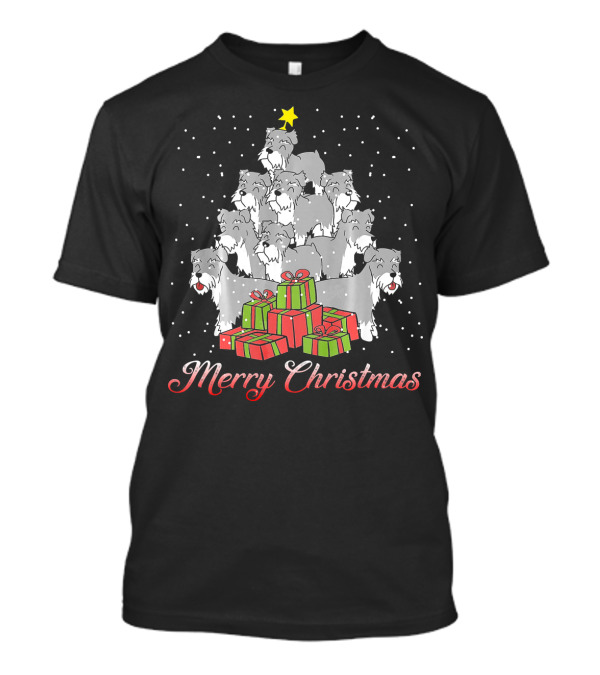 Merry Christmas Schnauzer Xmas Tree With Presents T-Shirt