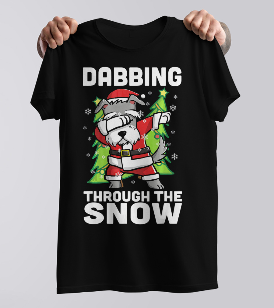 Dabbing Through The Snow Schnauzer Santa Christmas Dance T-Shirt
