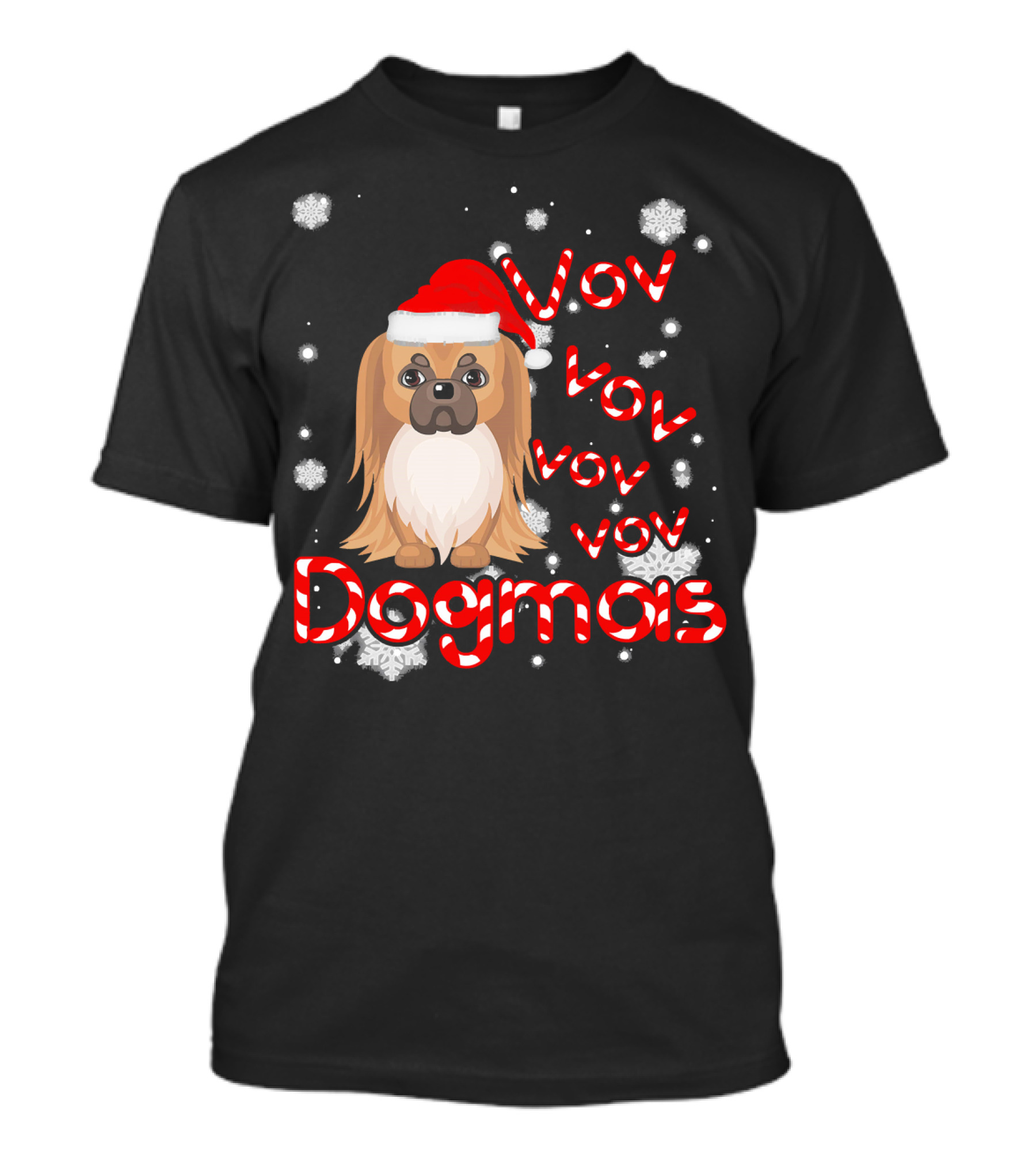Pekingese Lover Christmas Dogmas Vov Snowflakes Santa Hat T-Shirt