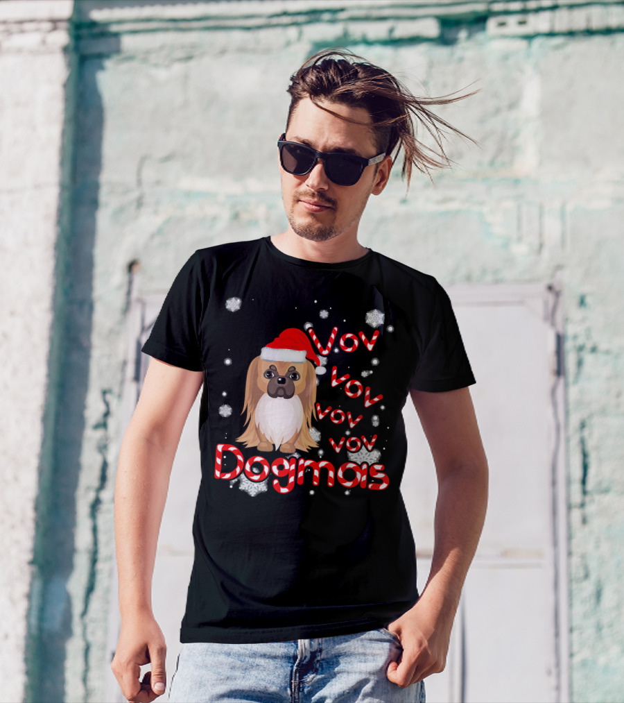 Pekingese Lover Christmas Dogmas Vov Snowflakes Santa Hat T-Shirt