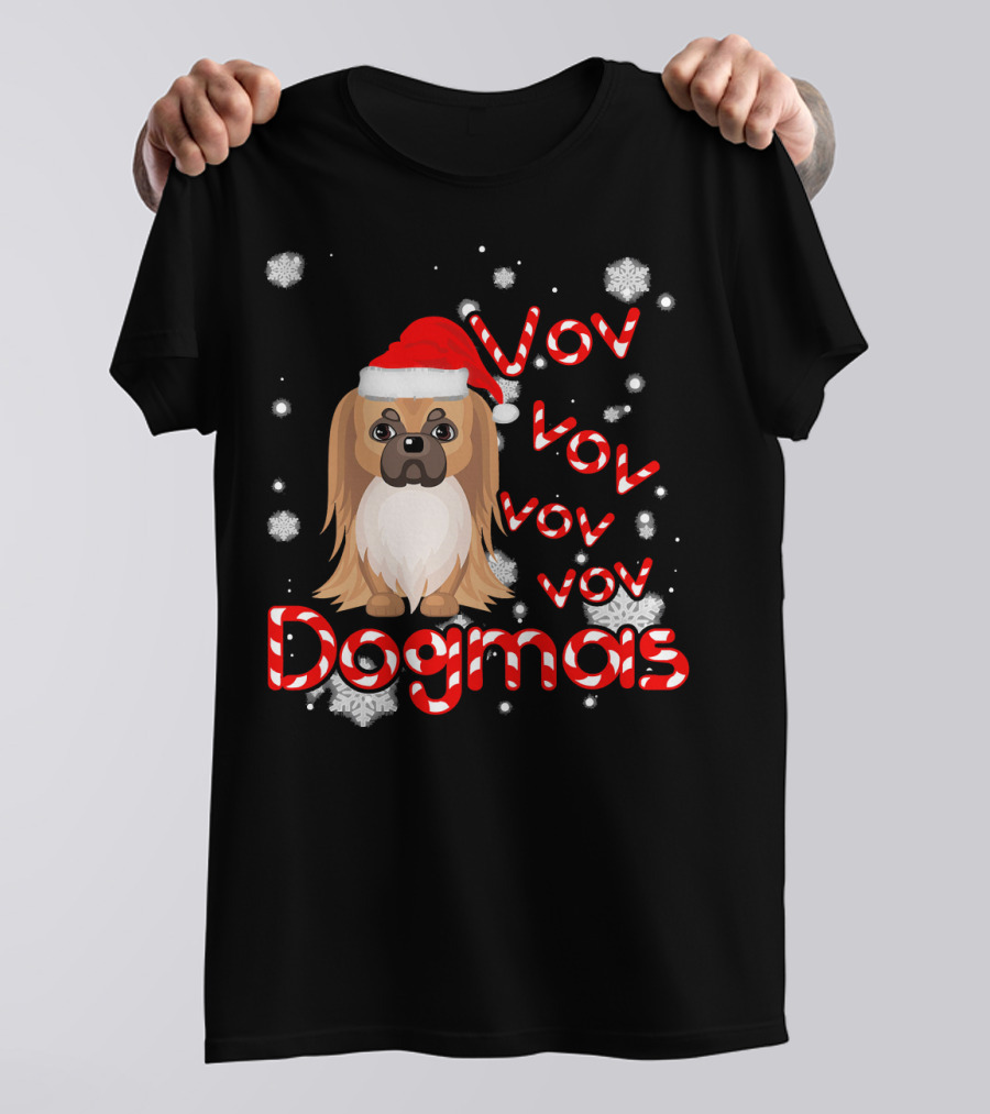 Pekingese Lover Christmas Dogmas Vov Snowflakes Santa Hat T-Shirt