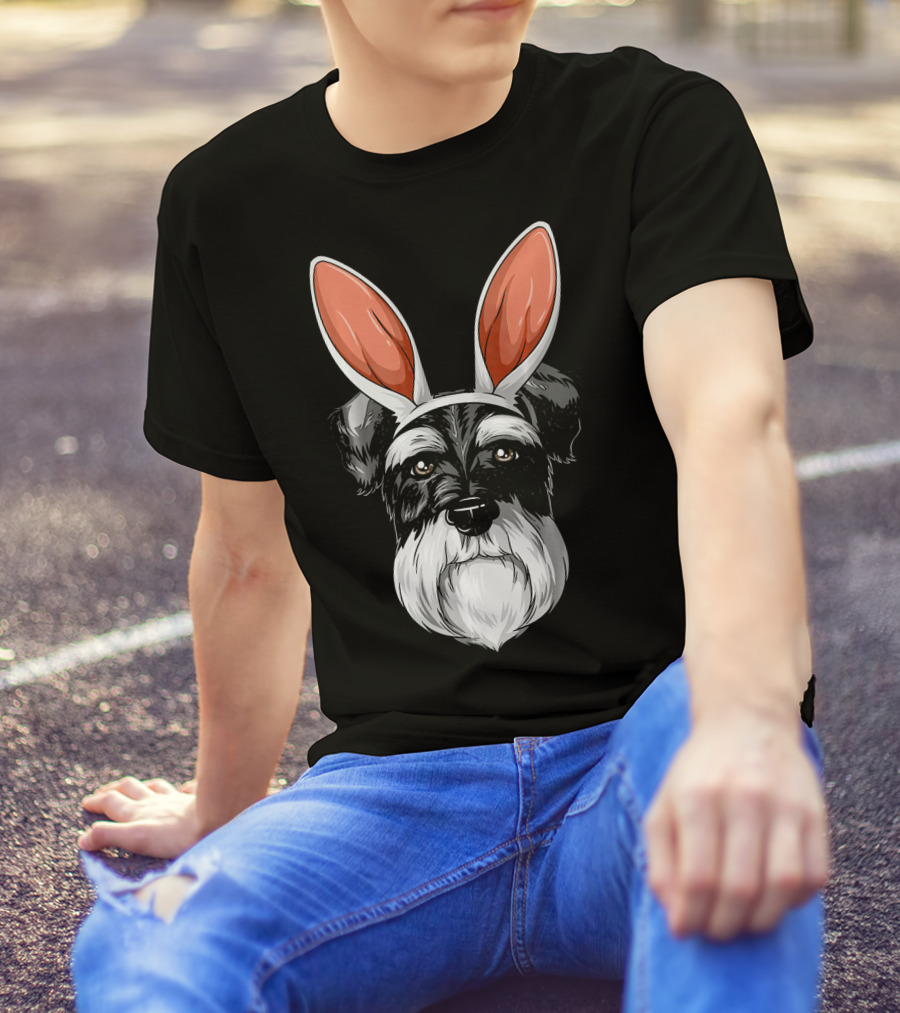 Schnauzer Easter Bunny Ears Cute Dog Head T-Shirt