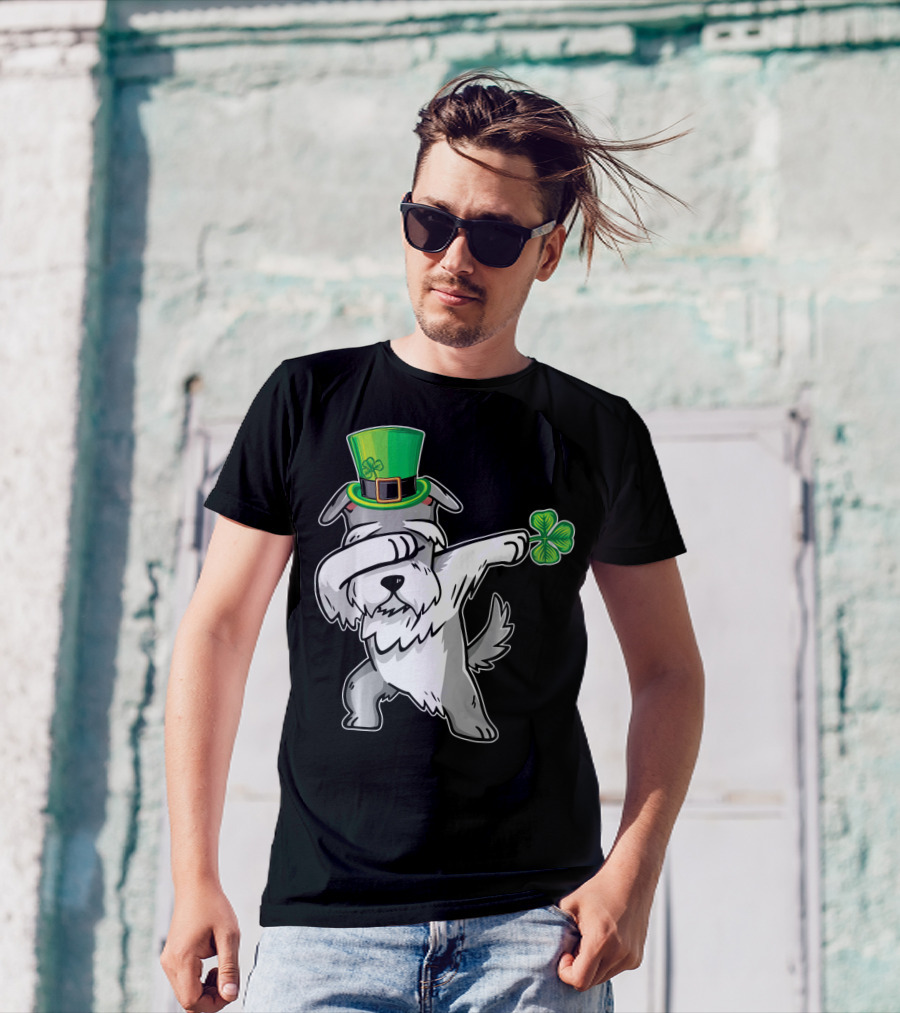 Miniature Schnauzer Dab Dabbing Dance With Leprechaun Hat And Shamrock T-Shirt