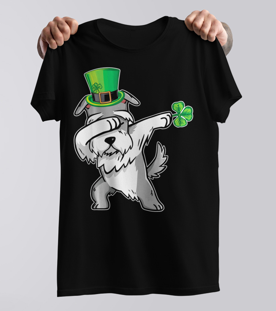 Miniature Schnauzer Dab Dabbing Dance With Leprechaun Hat And Shamrock T-Shirt