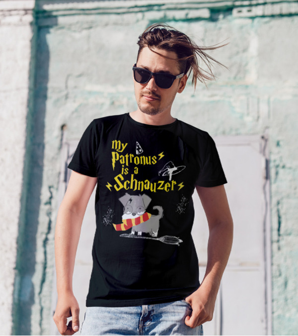 My Patronus Is A Schnauzer Wizard Dog With Lightning, Hat, And Scarf T-Shirt
