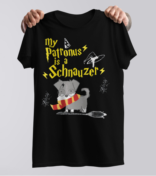 My Patronus Is A Schnauzer Wizard Dog With Lightning, Hat, And Scarf T-Shirt