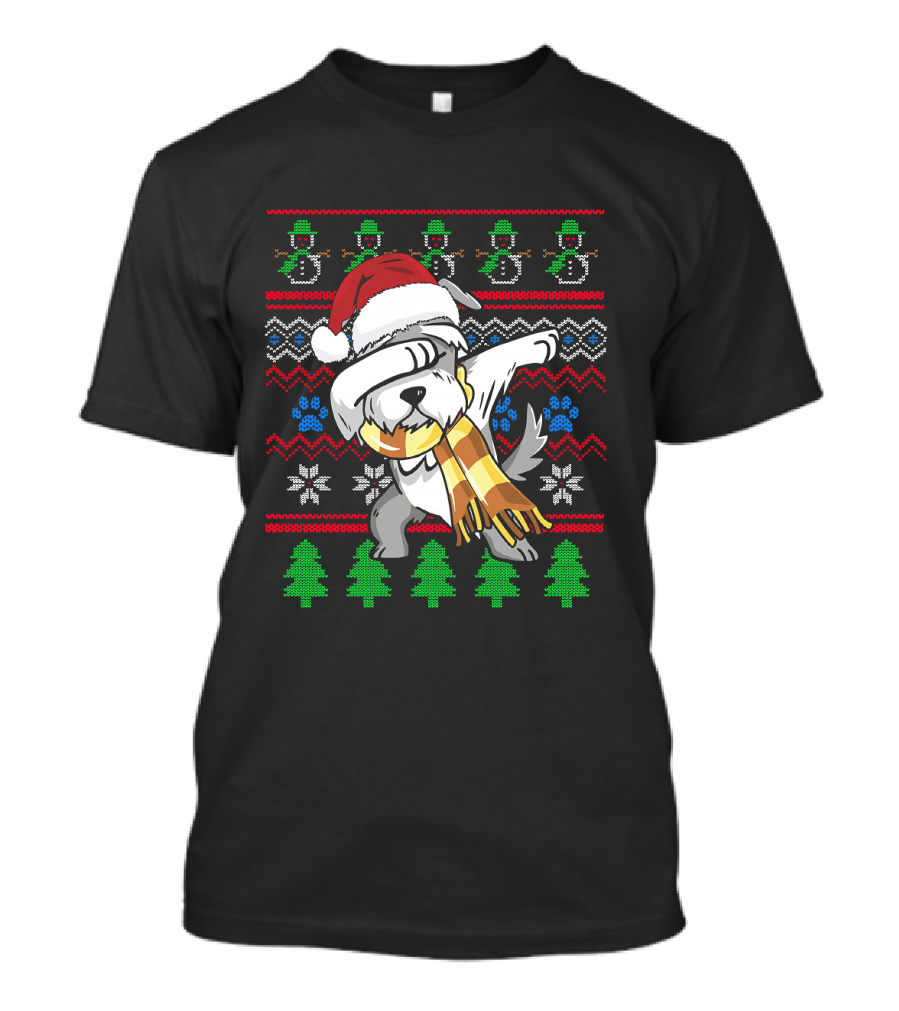 Miniature Schnauzer Dabbing Ugly Christmas T-Shirt