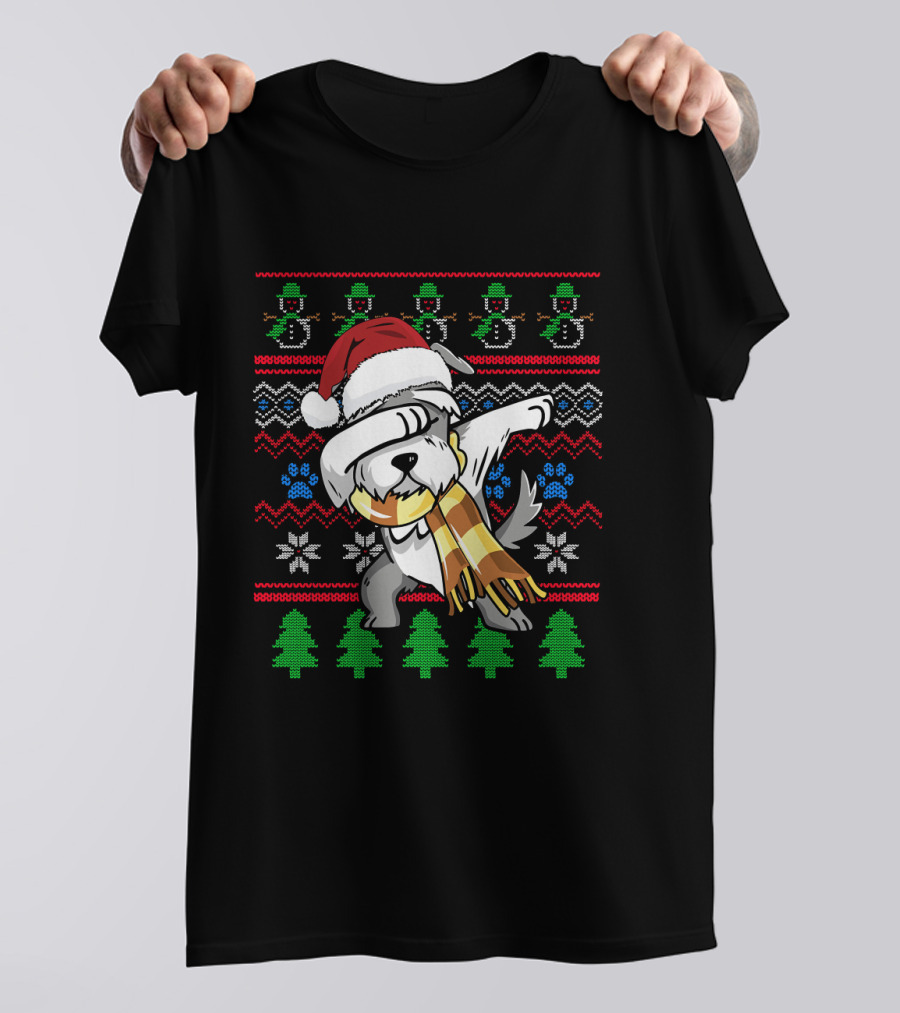 Miniature Schnauzer Dabbing Ugly Christmas T-Shirt